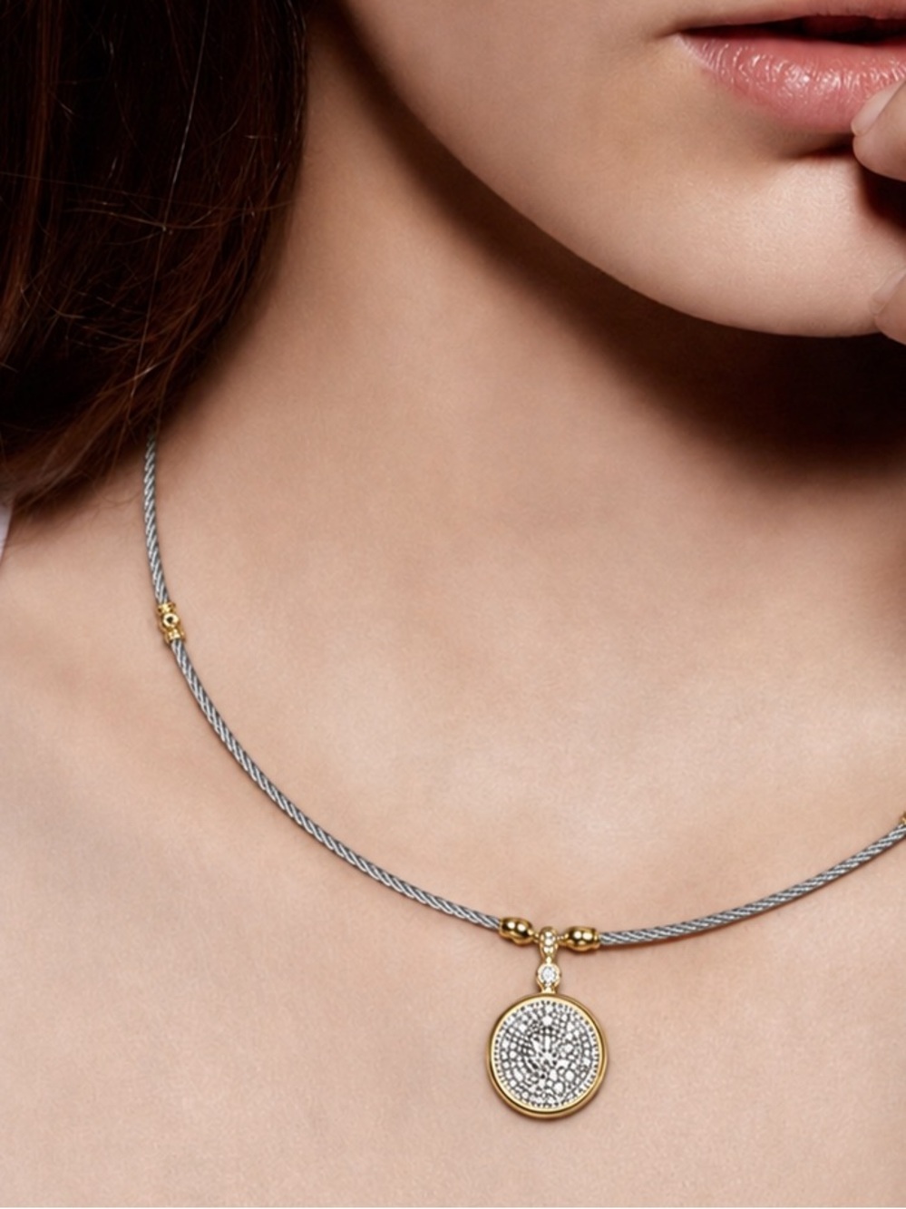 Charriol Diamond 18K Steel Cable Necklace